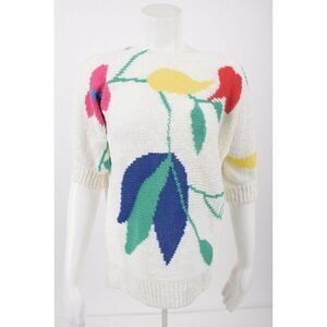 1980s Shapely Knits Womans Vintage Knit Sweater Top Size M Floral Dolman sleeve